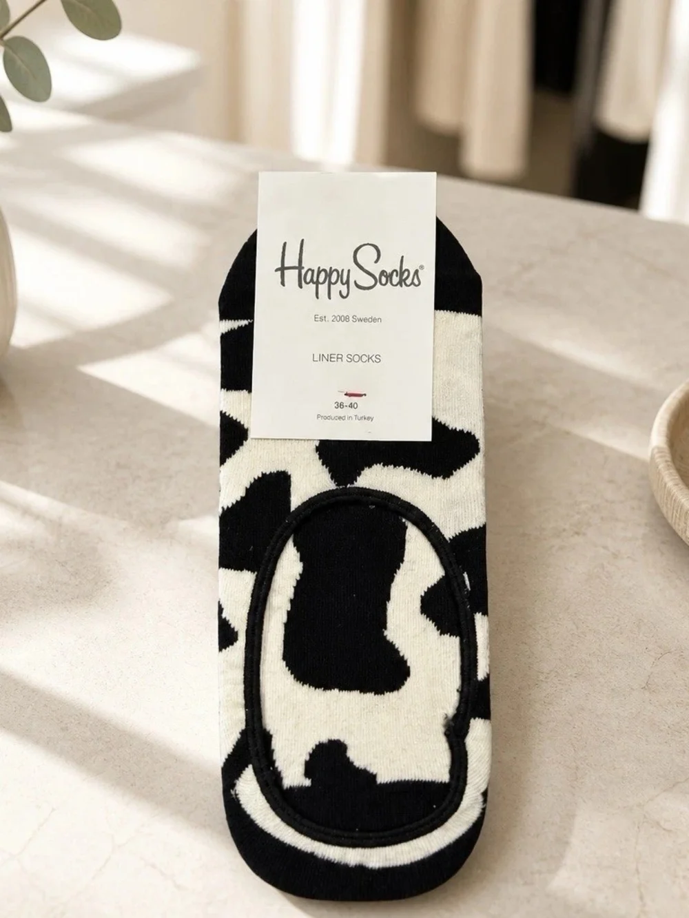 Happy Socks Women’s No-Show Liner Socks Animal Print Black/White Size 36-40